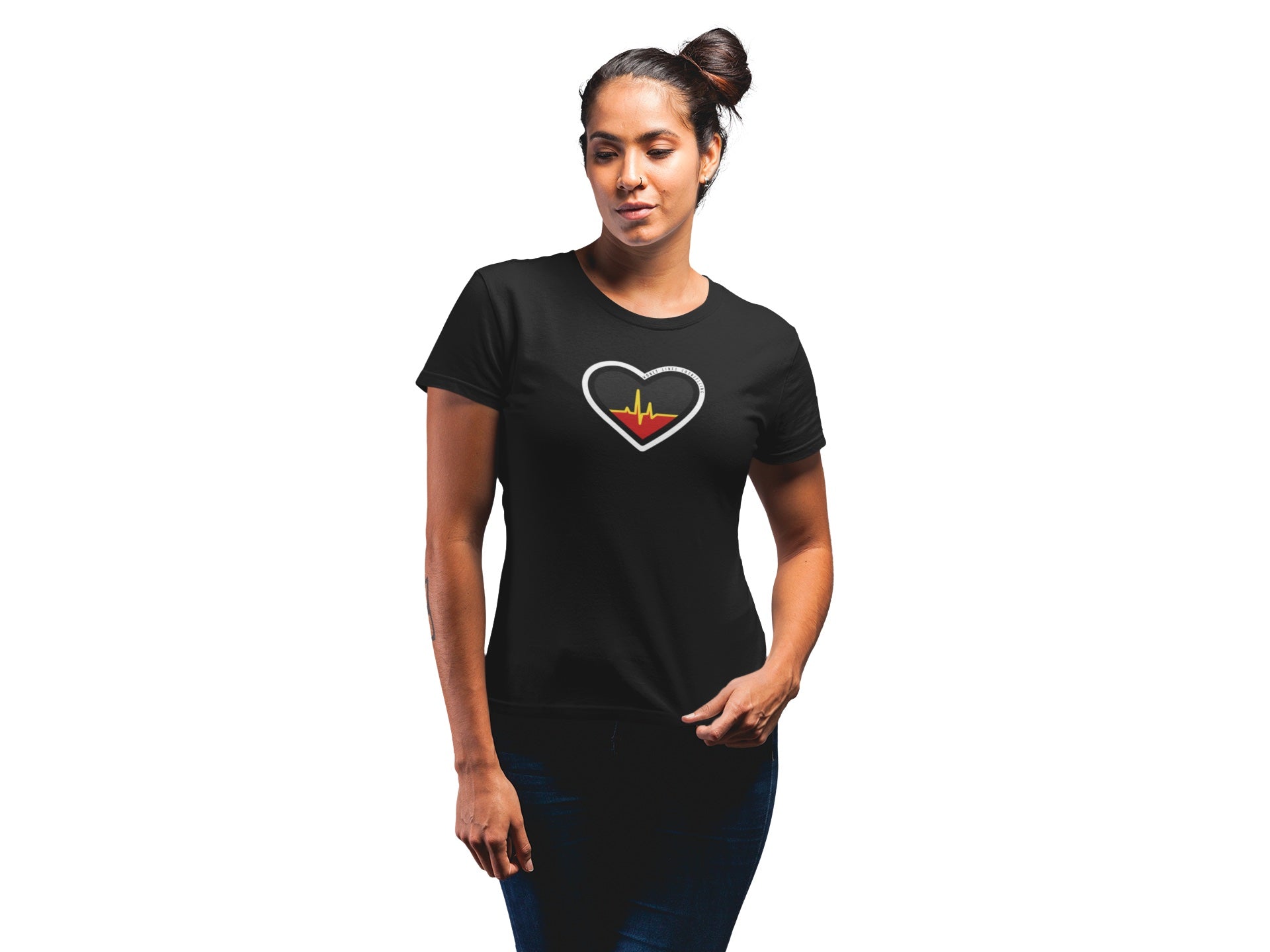 Aboriginal flag heart t-shirt